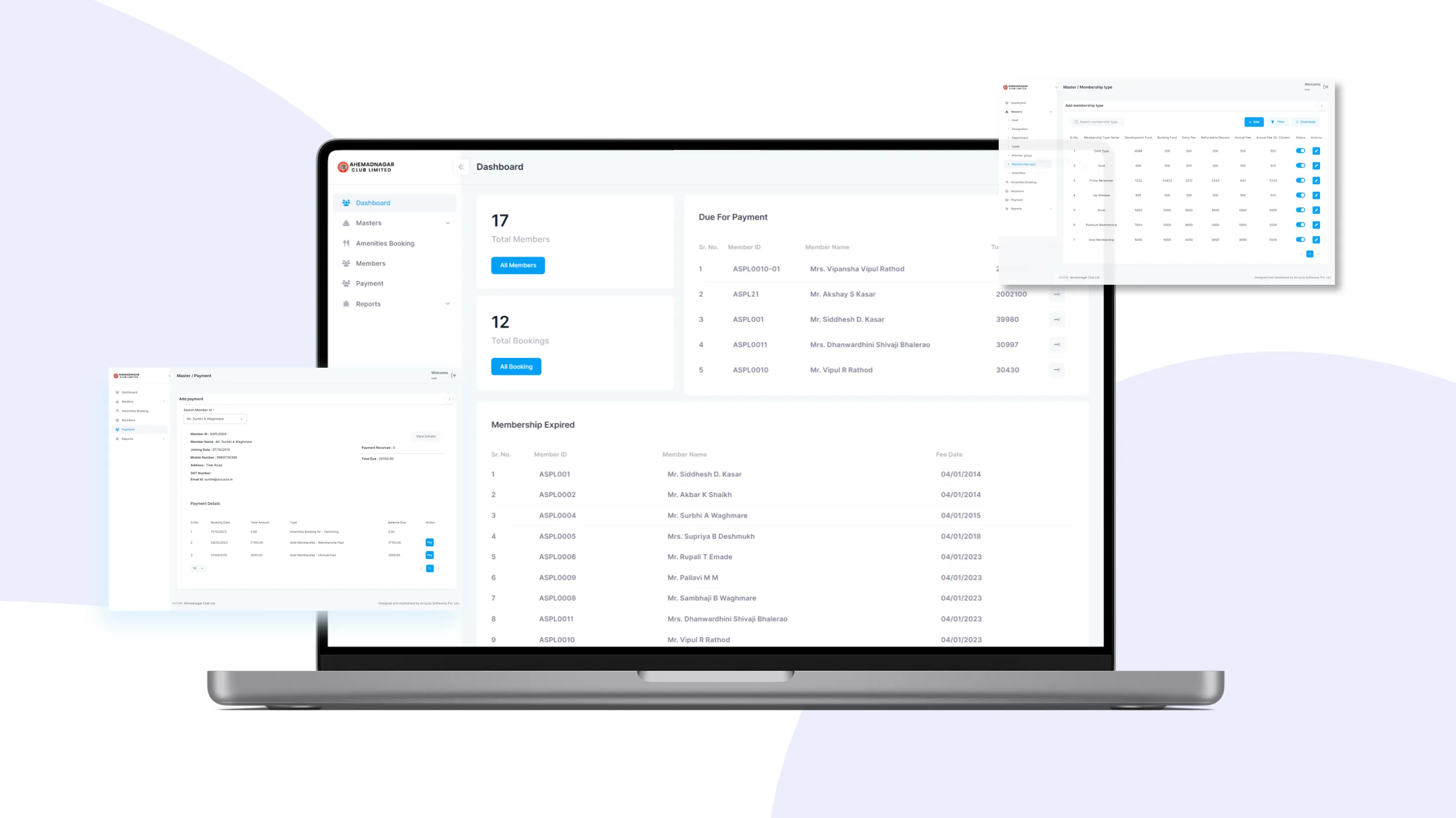 Ahmednagar Club Limited - Club Management System - Custom Software Development project by Accucia
