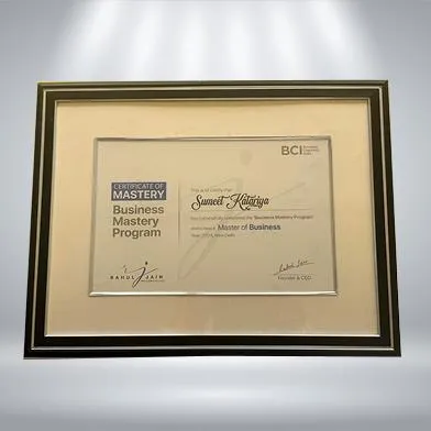 Accucia received Certificate Of Business Mastery by BCI