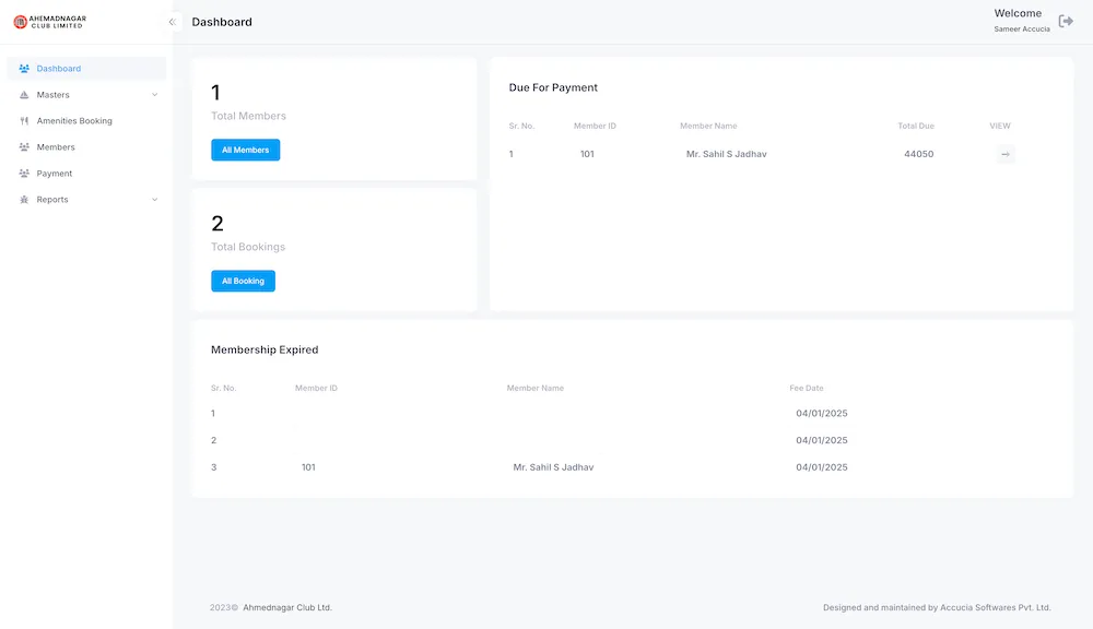 ACL Club Management Dashboard