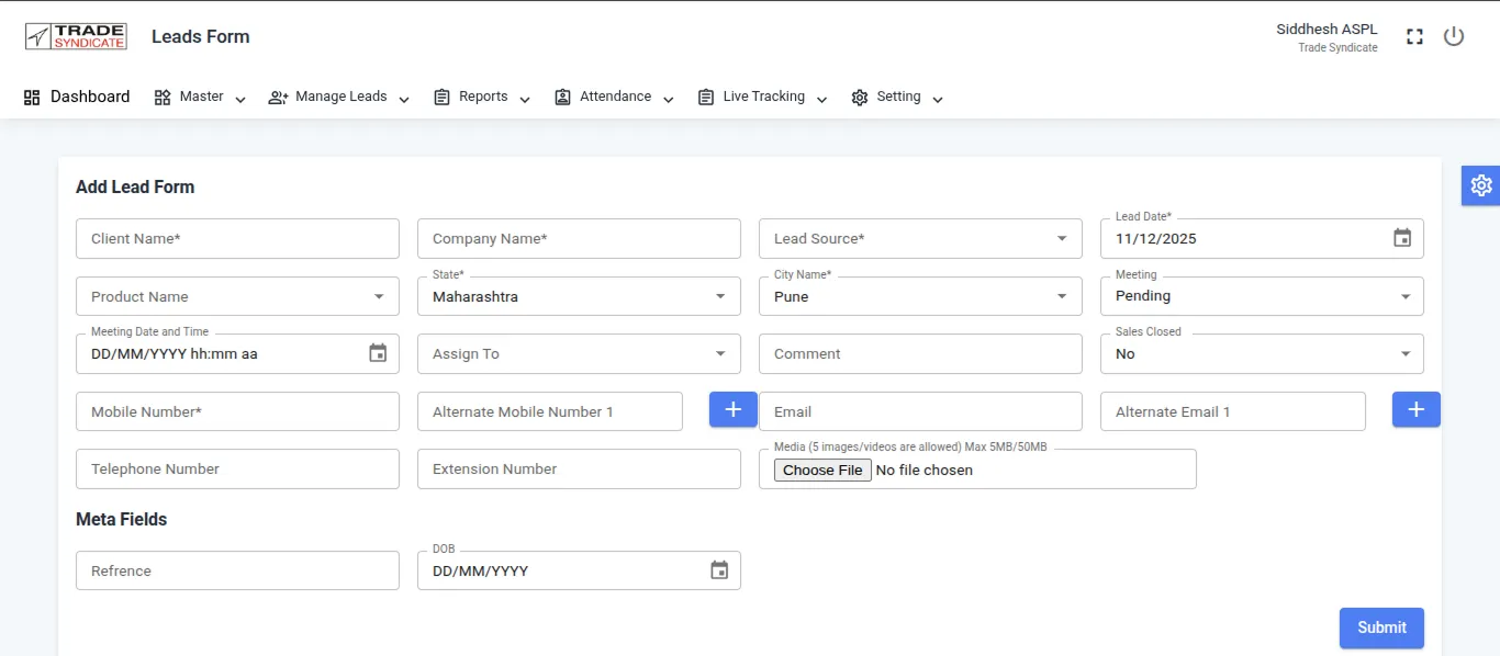 Trade Syndicate Mobile CRM Dashboard