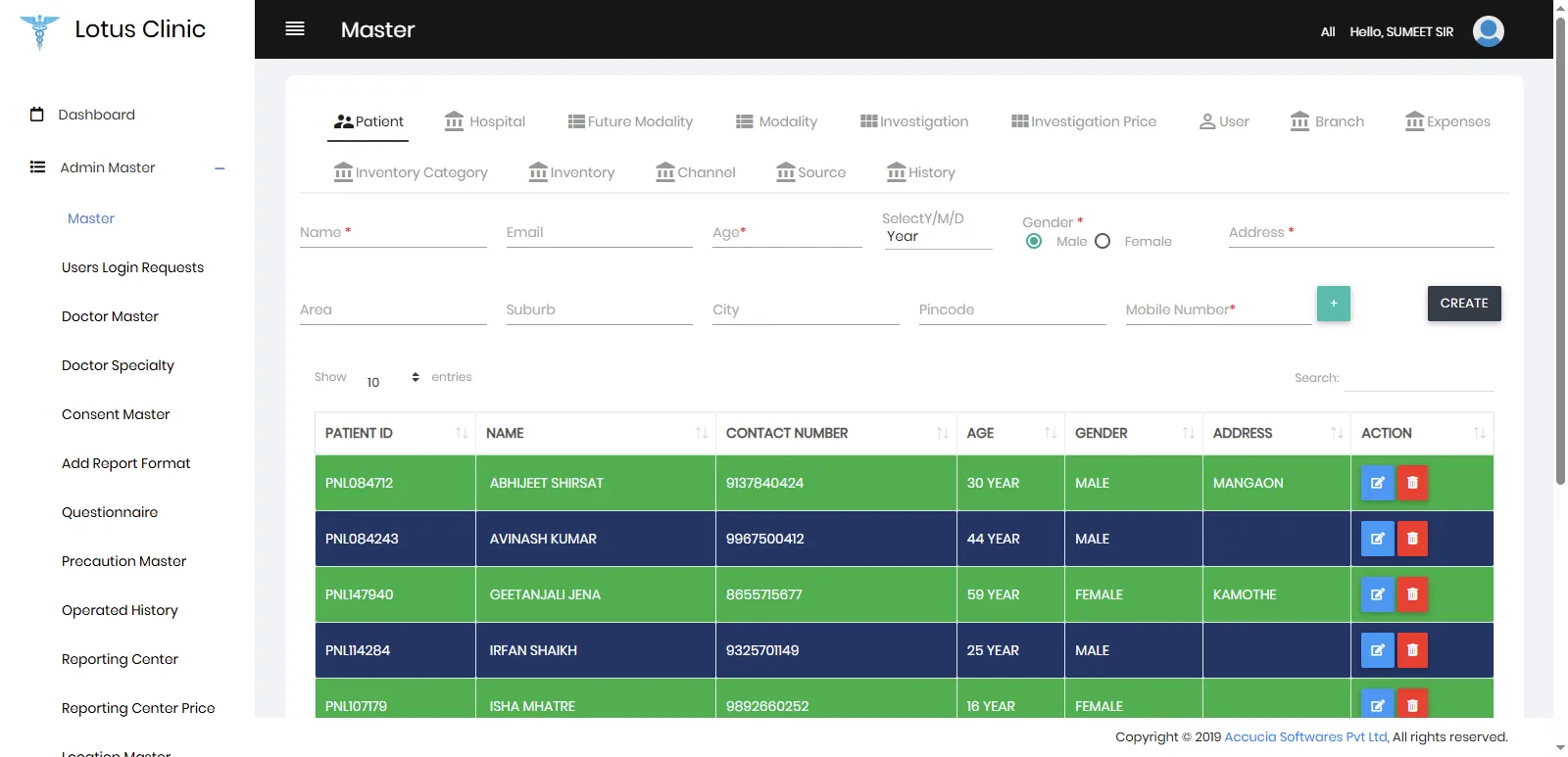 Lotus Hospital Web Patient List